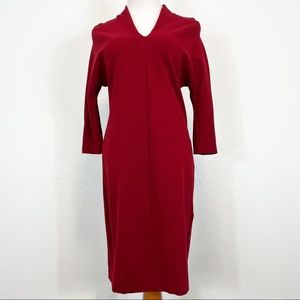 Lonyuash Red Body-con Dress V-Neck With Long Sleeve Size Large